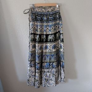 Hippie style wrap skirt blue elephants one size